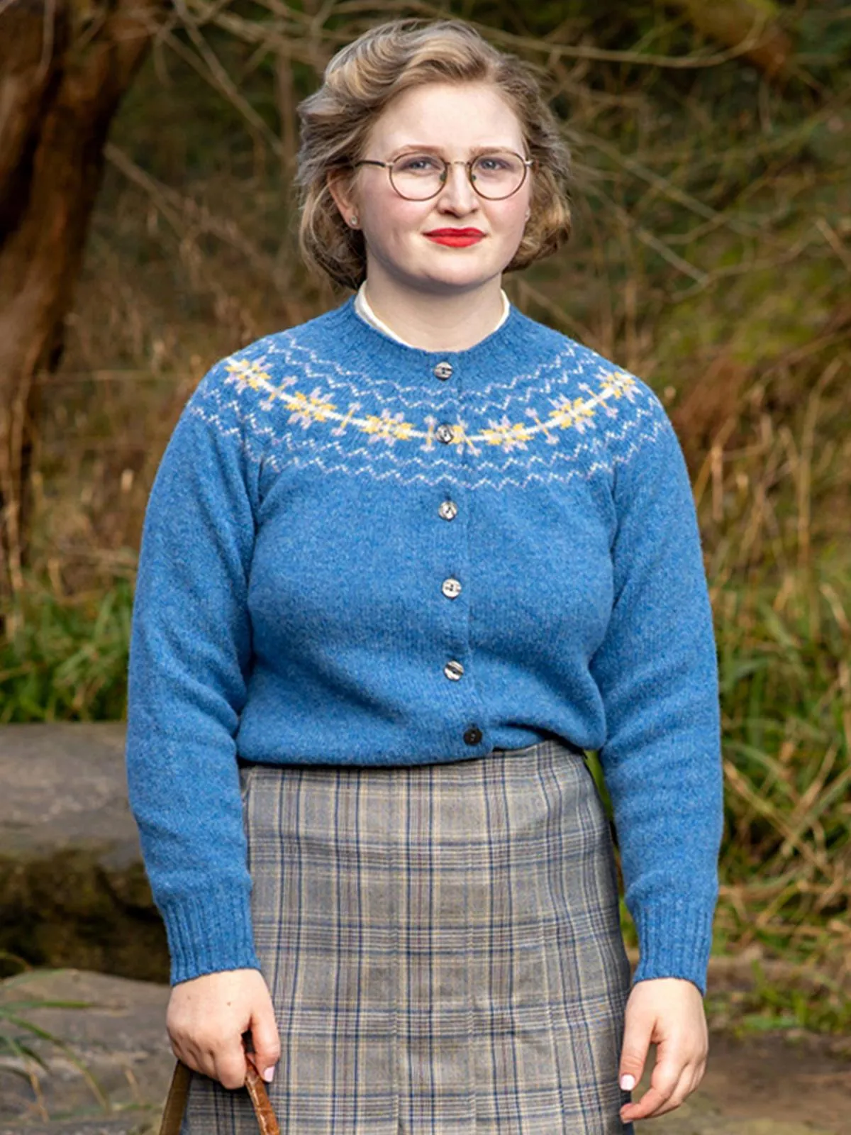 Vintage 1940s-Style Fresh Blue Pure Wool Fairisle Cardigan