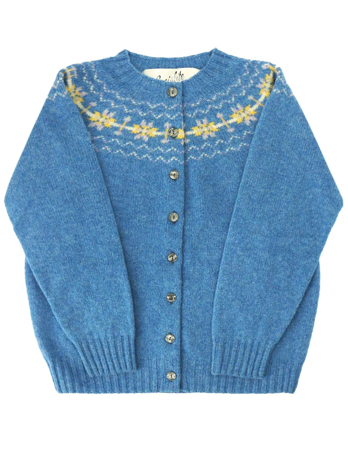 Vintage 1940s-Style Fresh Blue Pure Wool Fairisle Cardigan