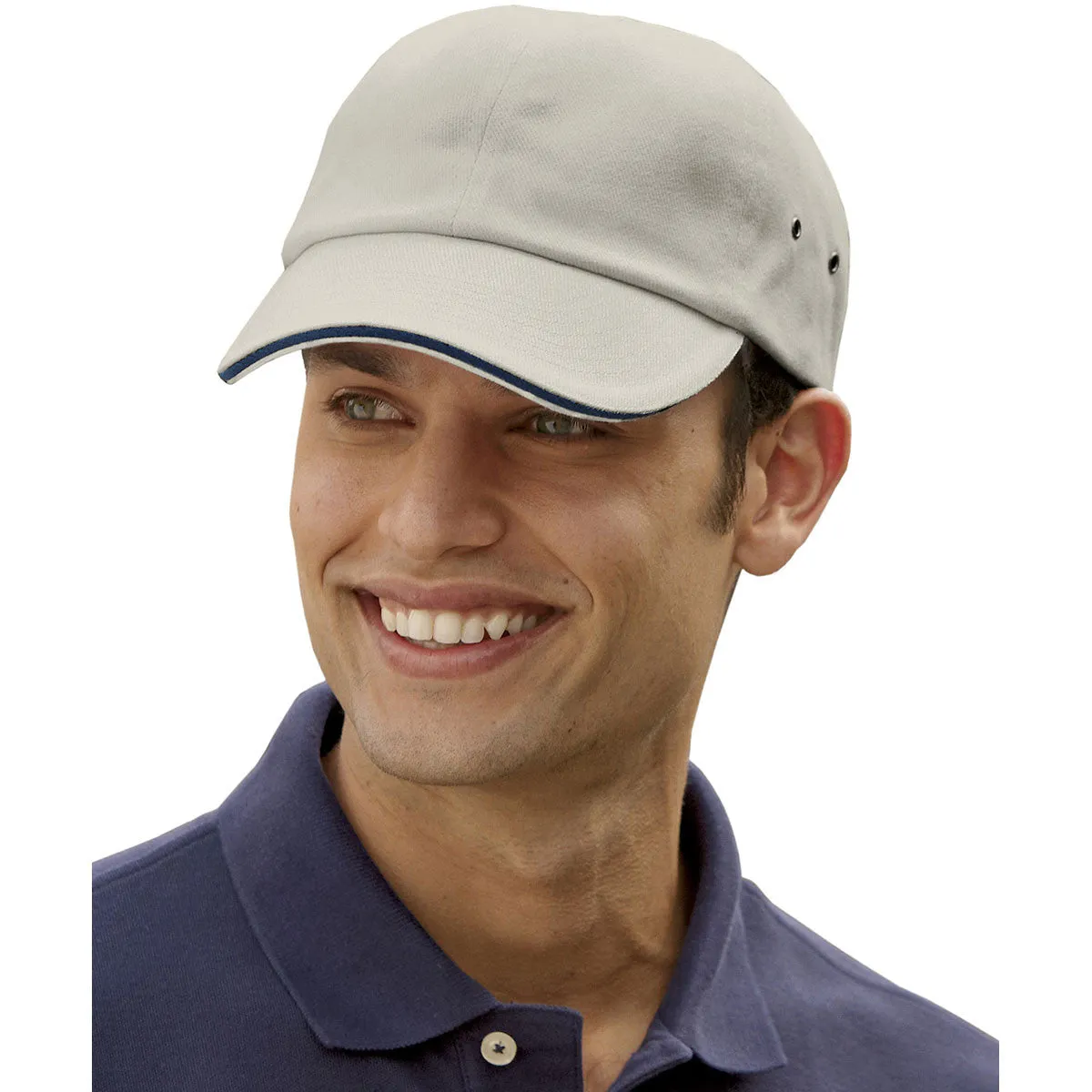 Adams Men's Stone/Navy 6-Panel Low-Profile Ultra Heavyweight Brushed Twill Sandwich Cap