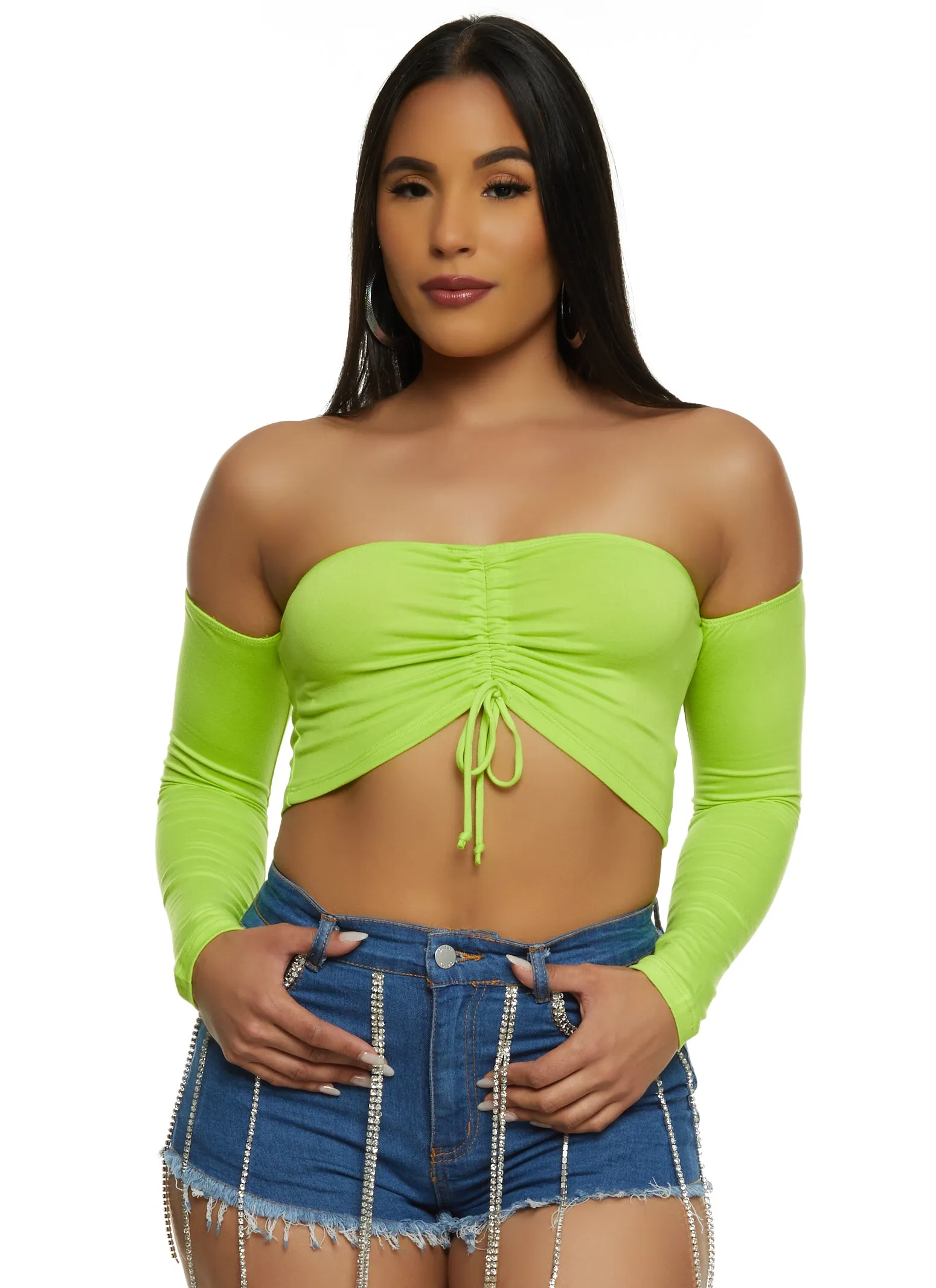 Almost Famous Ruched Off the Shoulder Crop Top