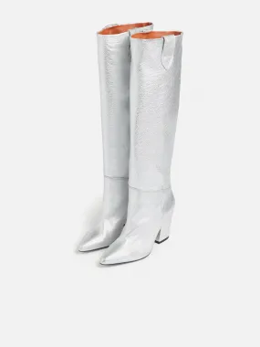 Anika Knee High Heeled Boot | Silver