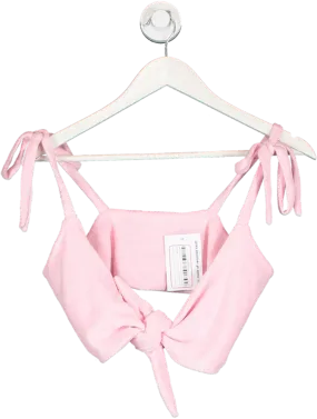 Baby Pink Towelling Knot Front Crop Top UK M