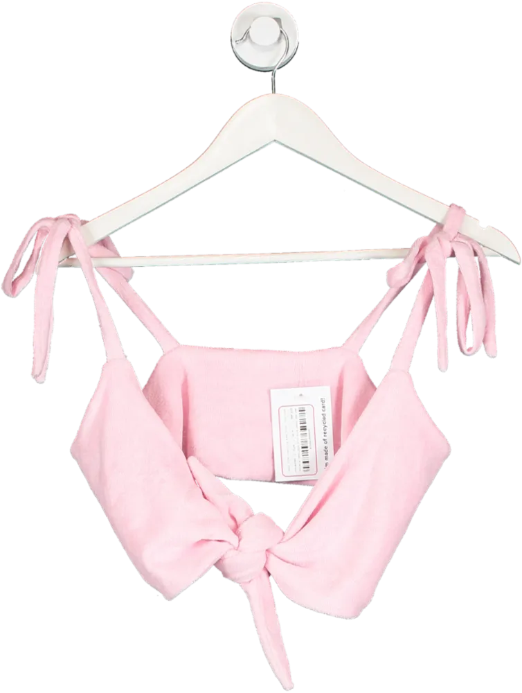 Baby Pink Towelling Knot Front Crop Top UK M