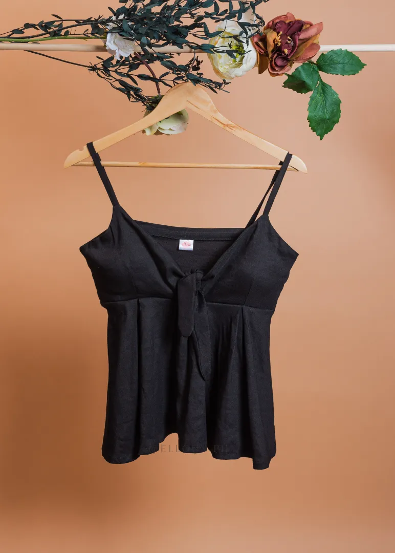 Black Front Ribbon Tie Top