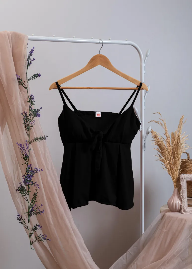 Black Front Ribbon Tie Top