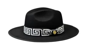 Black Wide Brim Fedora with White Decorative Band Wool Felt Hat