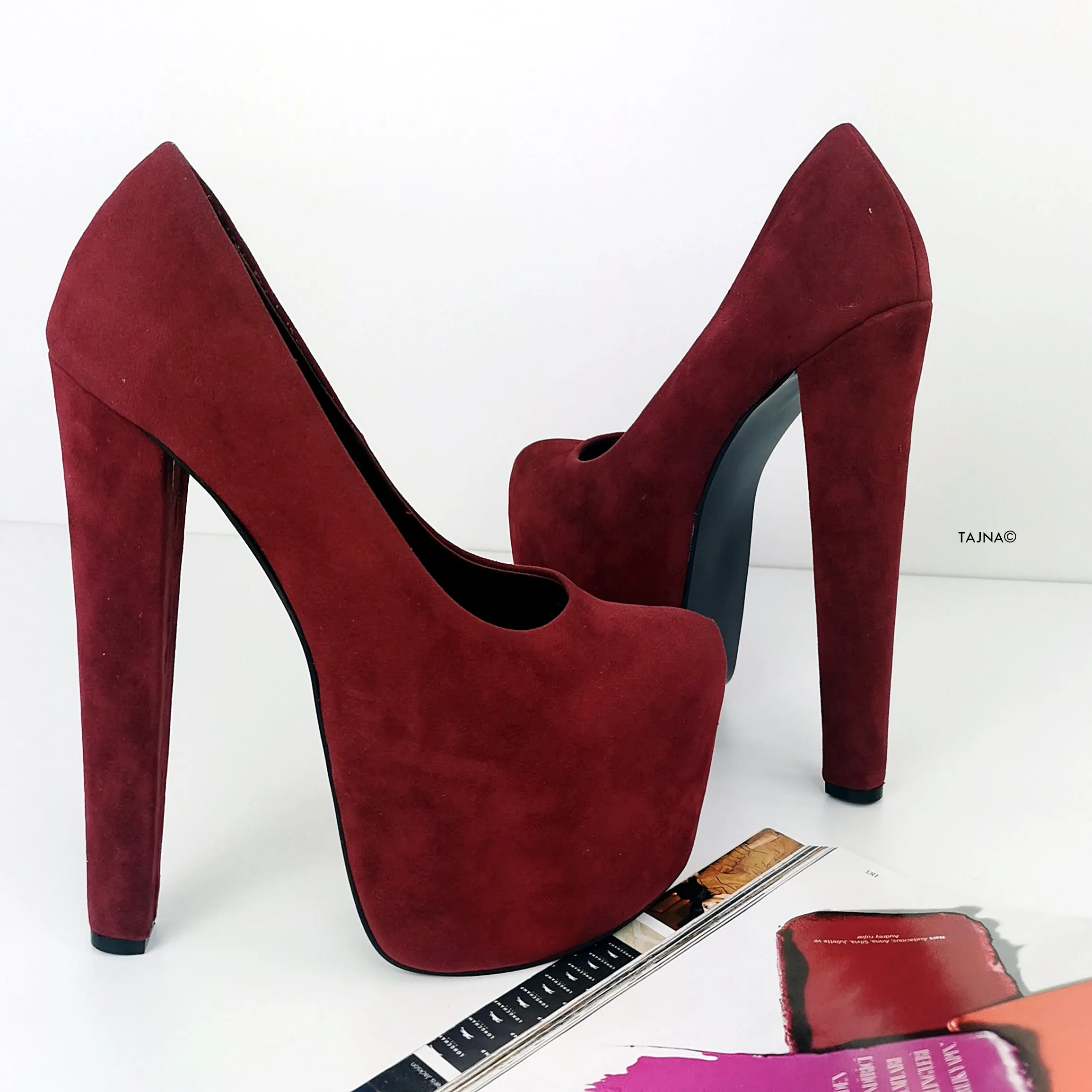 Bordeaux Suede Chunky High Heel Pumps