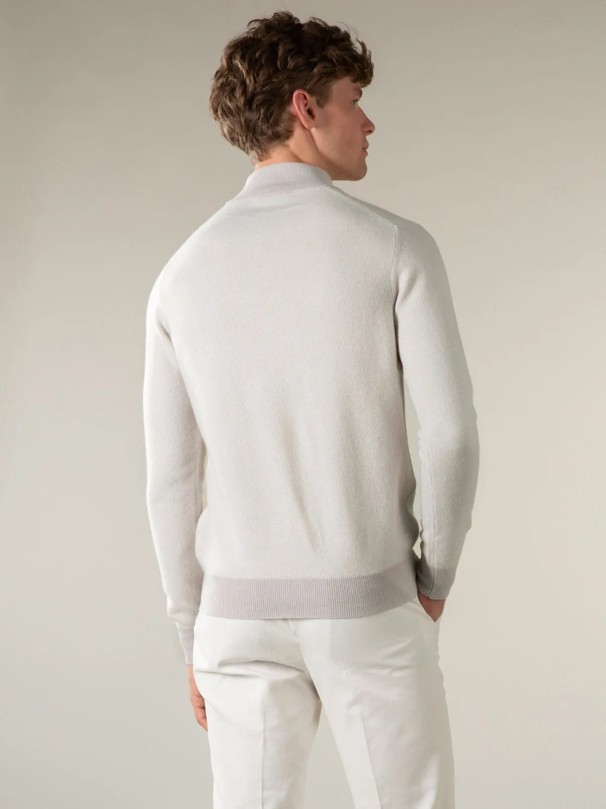 Ecru Jacquard Zipper Sweater