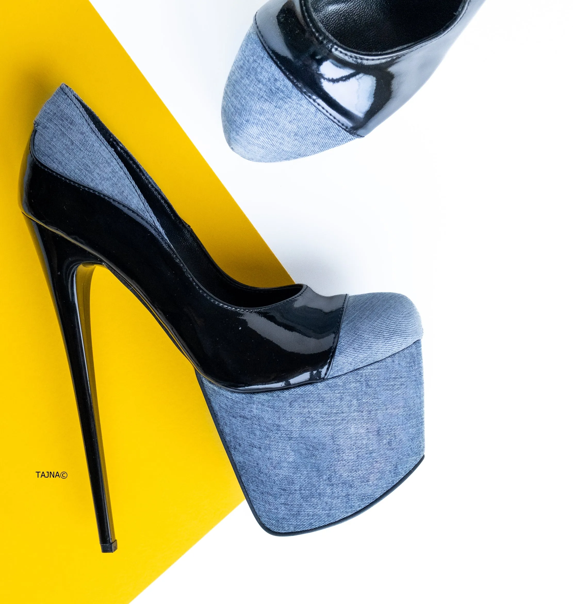 Jean Denim Detailed Black High Heel Pumps