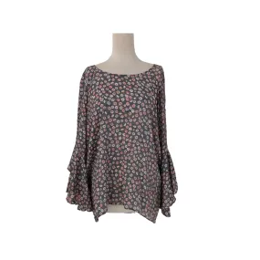 Lauren Conrad Grey Floral Printed Bell-sleeves Top | gently Used |