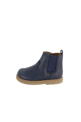 Premium Navy Leather Boot with Elastic Side Feature