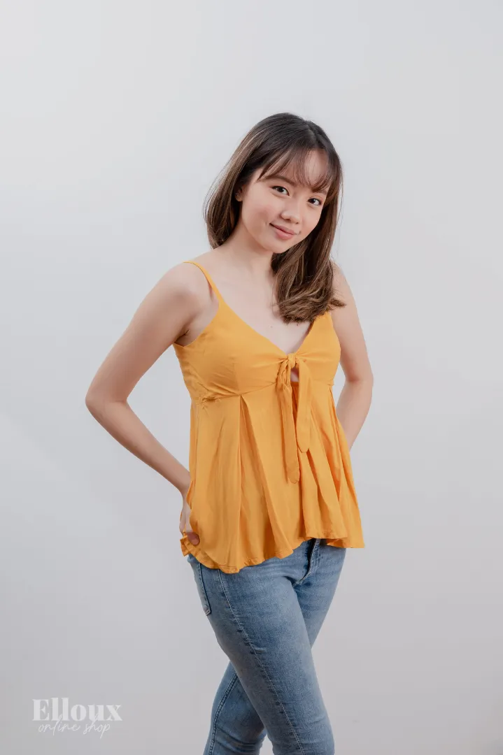 Mustard Front Ribbon Tie Top