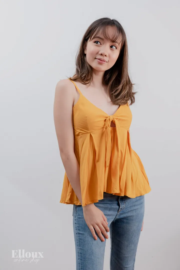 Mustard Front Ribbon Tie Top