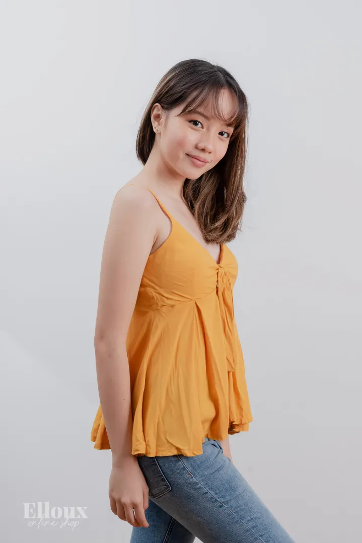 Mustard Front Ribbon Tie Top