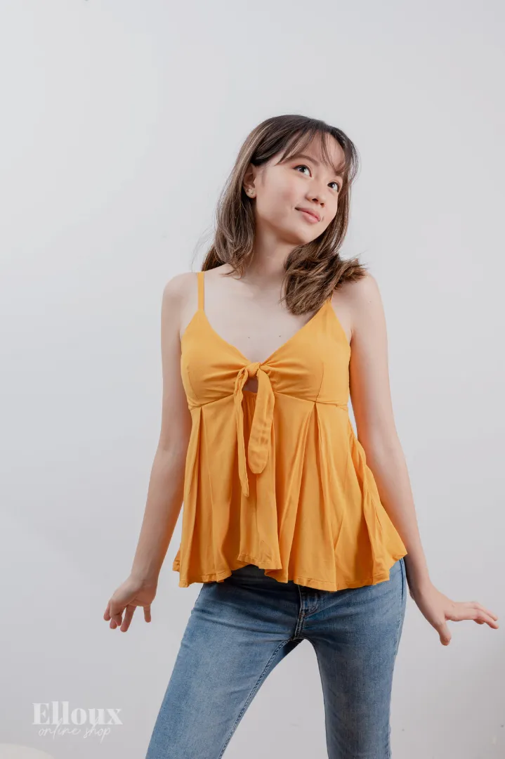 Mustard Front Ribbon Tie Top