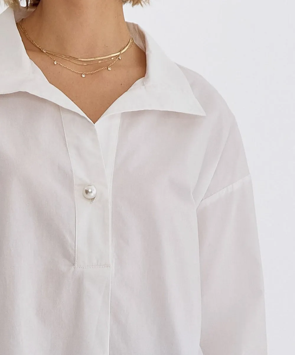 Pearl Button Closure Top - White