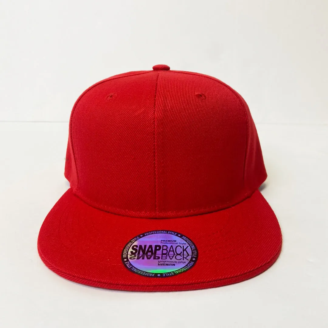 Plain Snapback 5 Panel Hat - Red