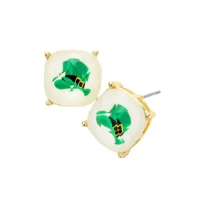 St. Patrick's Day Hat Cushion Square Stud Earrings