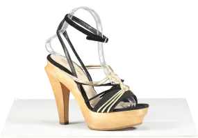 Vanessa Bruno Metallic Gold/black Wooden Heeled Platform Sandals UK 4 EU 37 👠