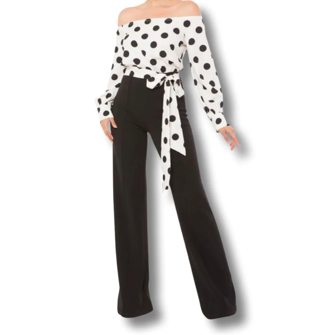 WOMEN Adjustable Front Tie Waist Band POLKA DOT JUMPSUIT