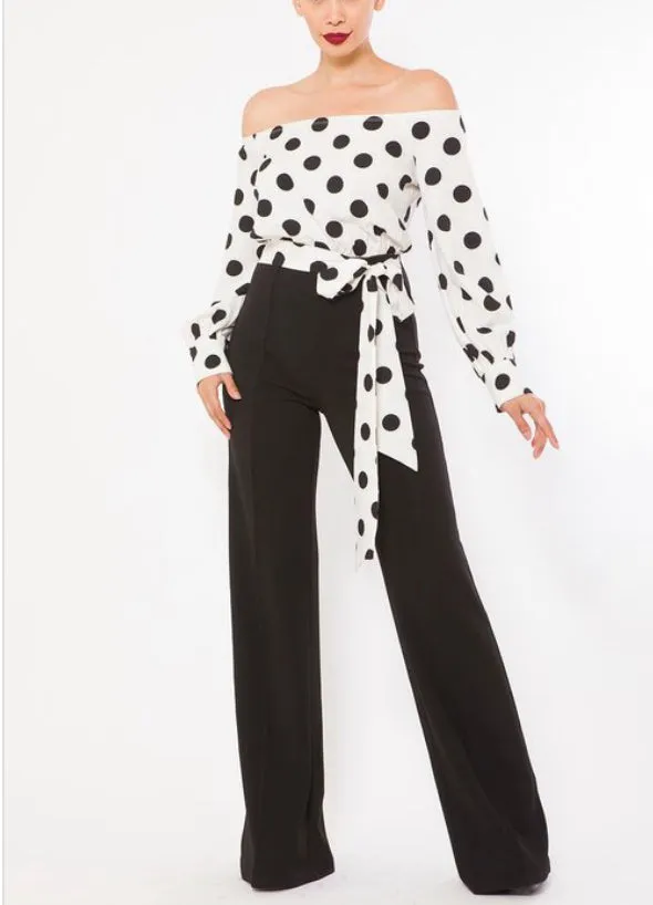 WOMEN Adjustable Front Tie Waist Band POLKA DOT JUMPSUIT