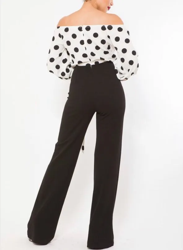 WOMEN Adjustable Front Tie Waist Band POLKA DOT JUMPSUIT