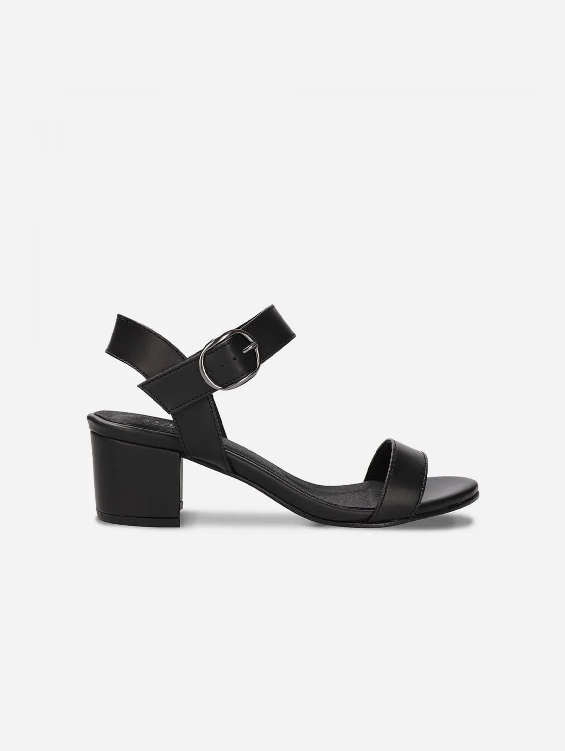 Zinnia Vegan Apple Leather Heeled Strap Sandals | Black